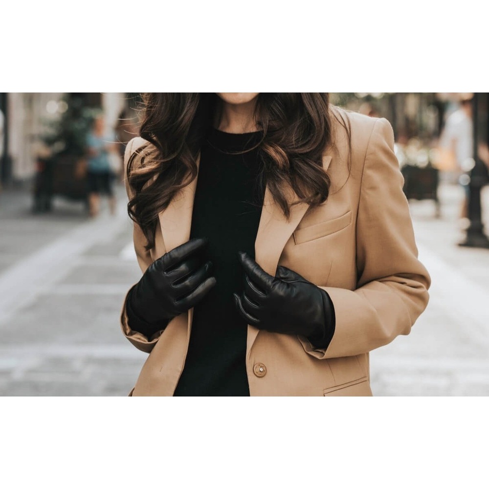 Vintage Black Lambskin Leather Women's Gloves Cashmere Lining Size 8 Goth Luxury